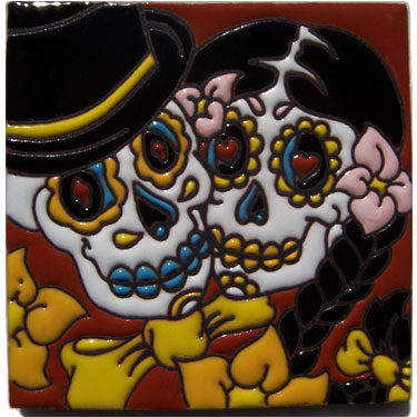 Mexican Talavera Ceramic Colonial Tile Day of dead -- 3018 Groom & Bride